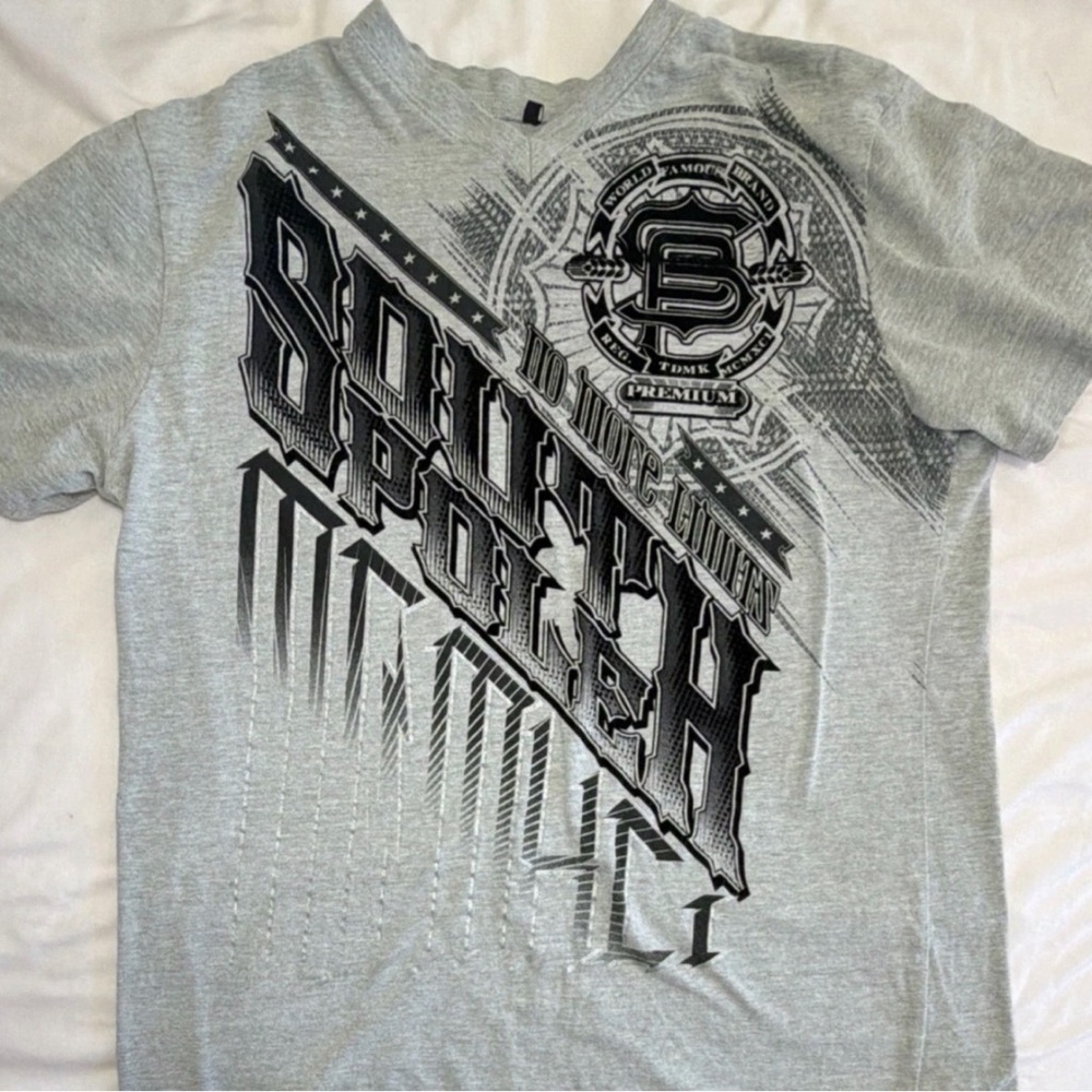 South Pole Light Gray Y2K Streetwear Graphic Short-Sleeve Tee